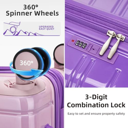 LARVENDER Luggage Sets 5 Piece, PC+ABS Expandable Suitcases with Wheels - color: Lavender Blush, size: 5 Piece Set (20/24/28/DB/TB)