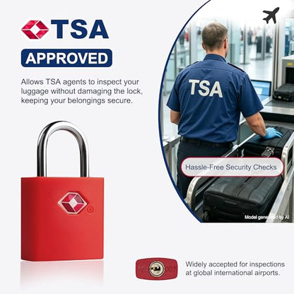 Luggage Locks TSA Approved, Small Padlock with Key, 4 Pack - color: Red