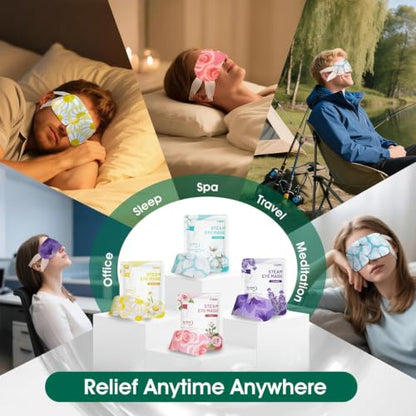 AROIC 24 Pack Steam Eye Masks Disposable, Self Heating Eye Mask for Women - color: Unscented/Lavender/Rose/Chamomile, size: 1 Count (Pack of 24)