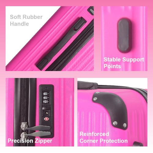 3-Piece Luggage Set 3 (20"/24"/28"), Hardside Suitcases with 8 Spinner Wheels, Scratch-Resistant ABS Shell, set2, set3 Travel Suitcase, TSA Lock (Ribbed Surface, Pink) - color: Pink, style: Ribbed Surface