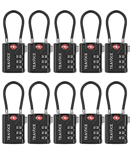 TRAVOCE TSA Approved Luggage Locks, Combination Cable Locks, 10 Pack, Black - color: Black 10 Pack