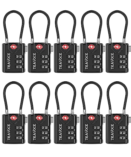 TRAVOCE TSA Approved Luggage Locks, Combination Cable Locks, 10 Pack, Black - color: Black 10 Pack