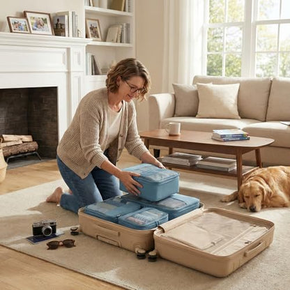 4 Piece Compression Packing Cubes for 3–7 Day Travel, Gray Blue - color: Gray Blue, size: 4 Pack