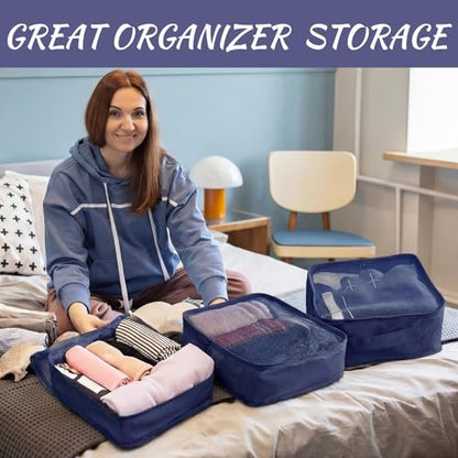 Silkfly 8 Pcs XL Packing Cube for Travel Luggage,Simple,Navy Blue - color: Navy Blue, size: Simple