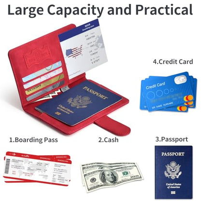 Passport Holder Cover Wallet Case RFID Blocking Card Slot Travel Essentials - color: Red