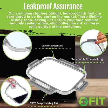 Glass Meal Prep Containers 2 & 3 Compartment, Leak-Proof Lids 32 oz 4 Pack - color: Gray (2,3 compartment - 4 pack, 32oz)