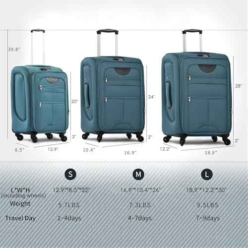 GDFStudio 3 Piece Softside Luggage Set Expandable Spinner Suitcases with TSA Lock,Lightweight Travel Luggage Set 22/26/30 Inch Upright Rolling Suitcases with Wheels, Durable Polyester Carry On, Green - color: Green(22/26/30inch), size: 22/26/30In