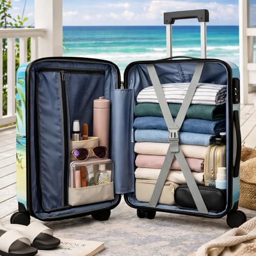 World Traveler Chariot Beach Pups Dog Lover 3-Piece Hardside Expandable Spinner Luggage Set with TSA Lock - color: Beach Pups, size: 3-Piece Set