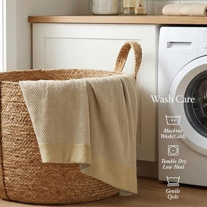 Threadmill Luxury 100% Cotton Queen Herringbone Blanket, Beige - color: Beige, size: Queen (90" x 92")