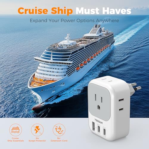 TESSAN Brazil Power Adapter, 7 in 1 US to Brazil Adapter Plug - style: Type N- Brazil
