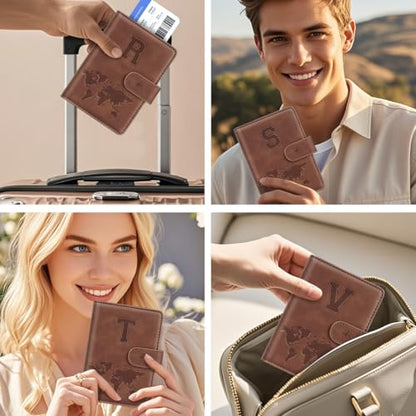 Passport Holder Wallet Cover Personalized Initial Travel Essentials - color: Brown, size: W