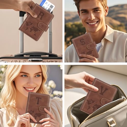 Passport Holder Wallet Cover Personalized Initial Travel Essentials - color: Brown, size: V
