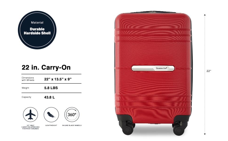Travelers Club 22" Richmond Spinner Carry-On Luggage, Red - color: Red