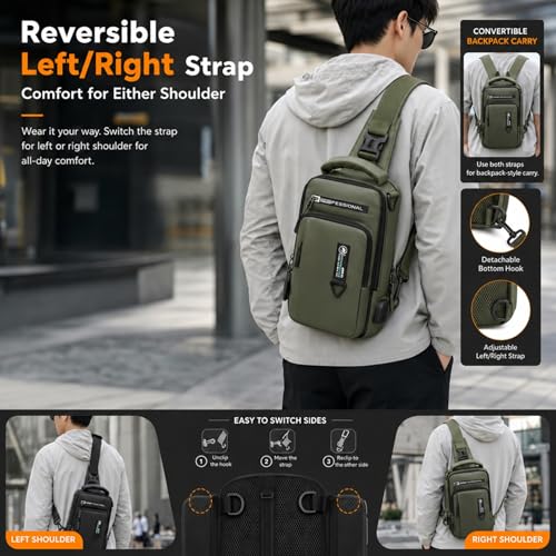 Water Resistant Sling Shoulder Crossbody Bag for Men - color: Green