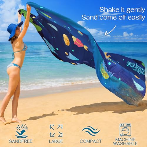 Beach Blanket Waterproof Sandproof 78''X81''/78''X110'' Large Beach Towel - color: Undersea, size: 78''X110"