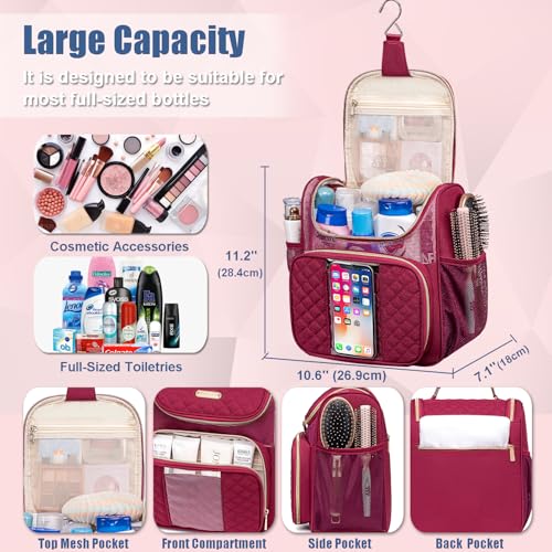 Otevan Large Toiletry Bag for Women Men,Quick Dry Hanging Toiletry Bag - color: WineRed