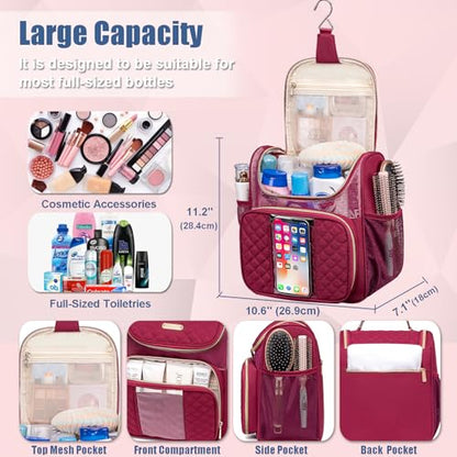 Otevan Large Toiletry Bag for Women Men,Quick Dry Hanging Toiletry Bag - color: WineRed