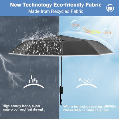 G4Free 42 Inch Eco Windproof Umbrella for Rain Strong Compact Umbrellas - color: Black/Blue Sky