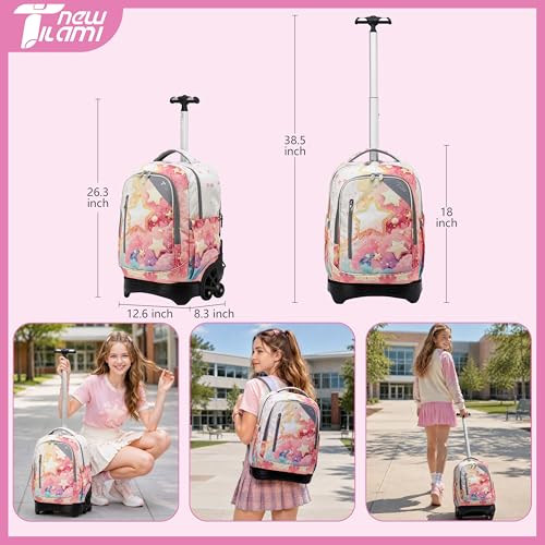 NEW TILAMI 18-Inch Rolling Backpack 6-Wheel for Kids School Travel - color: Starshine