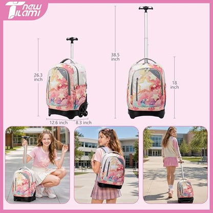 NEW TILAMI 18-Inch Rolling Backpack 6-Wheel for Kids School Travel - color: Starshine