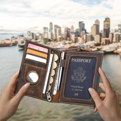 CONTACTS Rfid Passport Holder for Men Leather Passport Wallet by Handmade - color: Coffee, style: Plain- Classic