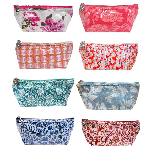 Small Cosmetic Bag - Water-Resistant, PVC-Lined, Compact & Travel Ready Make Up Bag, Easy to Clean - Blue Seashells - color: Blue Seashells, size: Small Cosmetic Bag