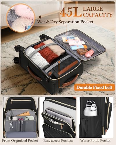 RAINSMORE Carry On Luggage with wheels, Softside Suitcases Set 3 Piece - color: Black-White-Brown