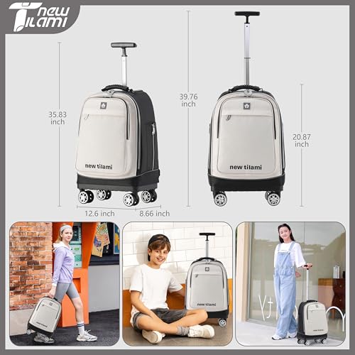 NEW TILAMI 19 Inch Rolling Backpack 4 Spinner Wheels for School White - color: White