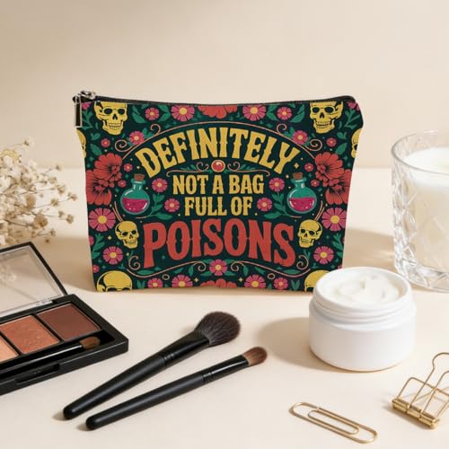 JIUWEIHU Poisons Makeup Bag, Witch Skull Floral Gothic Cosmetic Bags - color: Multicolor 0058