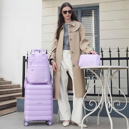 22 Inch Carry On Luggage, 3-piece Luggage Set Carry-on Suitcase - color: Lavender-3pcs, style: 3 Piece Set (Backpack)