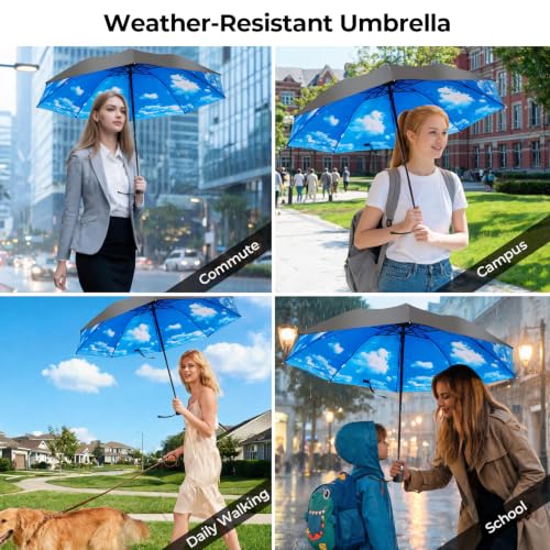 LLanxiry Compact Travel Umbrella, Windproof Automatic Umbrellas for Rain - color: (High clouds), size: 44 Inch