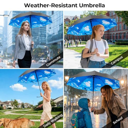 LLanxiry Compact Travel Umbrella, Windproof Automatic Umbrellas for Rain - color: (High clouds), size: 44 Inch