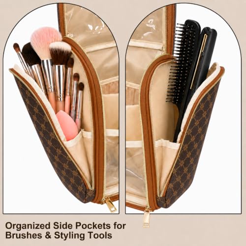 Women Travel Toiletry Bag Large Hanging Toiletry Bag with Mirror - color: Brown