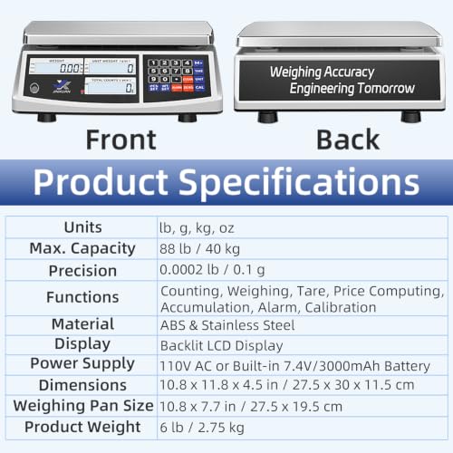 Industrial Counting Scale 40kg/88lb x 0.1g Precision Bench Scale Digital Inventory Counting Weight Scale for Small Parts and Coins, Electronic Gram Scale with Batteries/AC Power, lb/g/kg/oz - style: 40kg x 0.1g