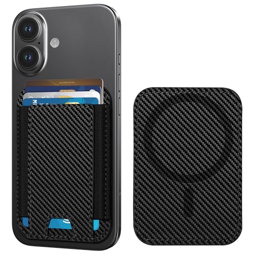 HiWe for MagSafe Wallet, 7 Cards Holder, RFID Blocking, Stronger Magnets - color: Carbon Fiber Wallet - Black Band