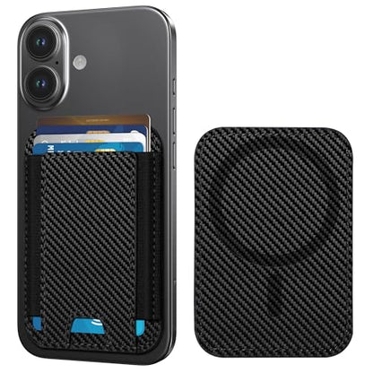 HiWe for MagSafe Wallet, 7 Cards Holder, RFID Blocking, Stronger Magnets - color: Carbon Fiber Wallet - Black Band