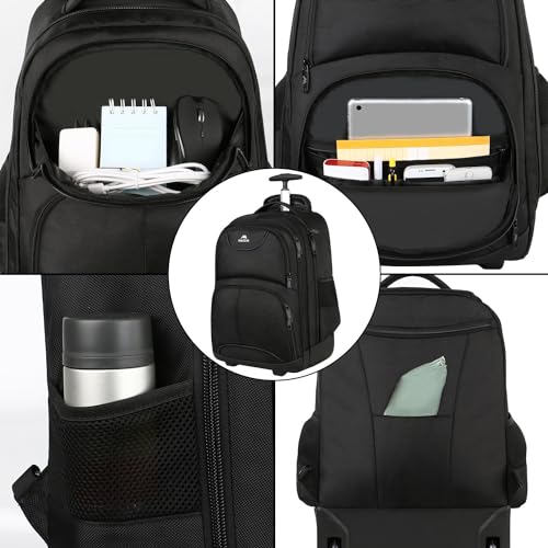 MATEIN Wheeled Backpack, 18 inch Laptop Backpack with Wheels - color: Black, size: 18-inch