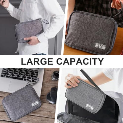 Travel Cable Organizer Bag, Electronics Organizer Tech Pouch with Double Layers for Cords, Chargers, Phone, Earphones, USB - Travel Essentials Portable Waterproof Tech Pouch(grey)