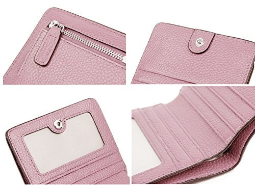 Small Leather Wallet for Women, Ladies Credit Card Holder RFID Blocking Women's Mini Bifold Pocket Purse - color: Light Pink Rfid Blocking