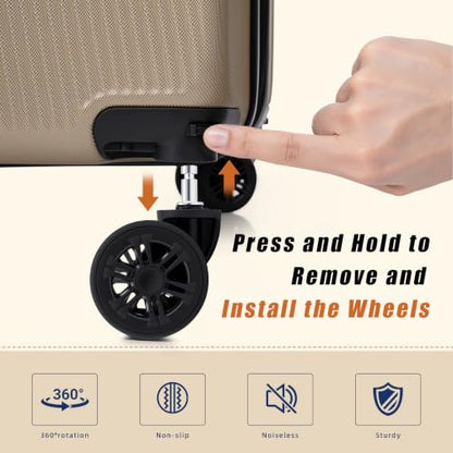 Eeeza Luggage Sets 3 Piece, Carry on Luggage 20in Suitcase Set, Champagne - color: Champagne, size: 3 Piece (20")