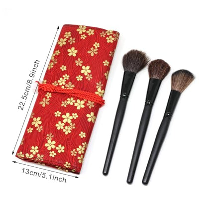 Honbay Japanese Style Red Koi Makeup Brush Rolling Case Makeup Brush Bag Pouch Holder Travel Portable Cosmetics Brushes Organizer Bag with 13 Slots