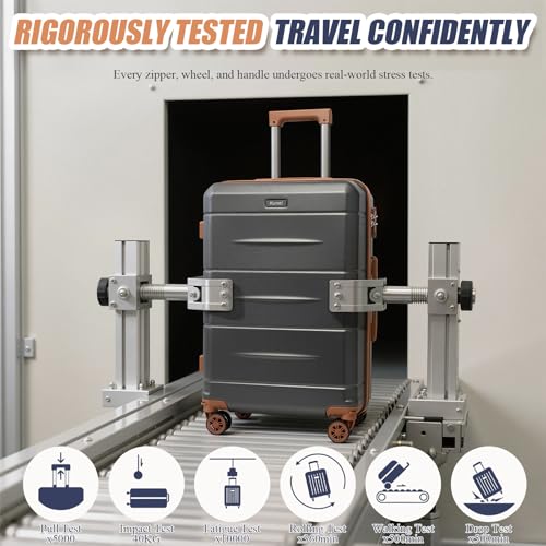KUNEL Luggage Sets, Lightweight Durable Hardshell, 5 Piece, 20/24/28Inch - color: Gray