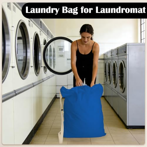 Canvas Laundry Bag with Shoulder Strap & Drawstring, 23"W x 29"H, Blue - color: Blue