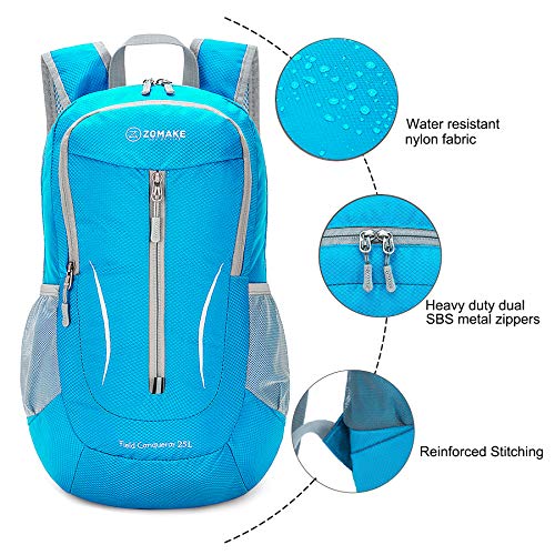 ZOMAKE Lightweight Packable Backpack 25L, Foldable Hiking Daypack - color: Light Blue