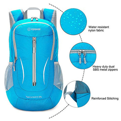 ZOMAKE Lightweight Packable Backpack 25L, Foldable Hiking Daypack - color: Light Blue