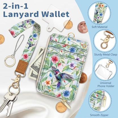 Bird Lanyard Wallet with Id Badge Holder Keychain for Card Women - color: Bird