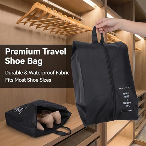 Smell Proof Shoe Bag with Active Carbon Fabric, Odor-Absorbing Waterproof Travel Sports Shoe Bags for Men, Large Golf Gym Cleat Soccer Baseball Organizer with Zipper Handle - Black