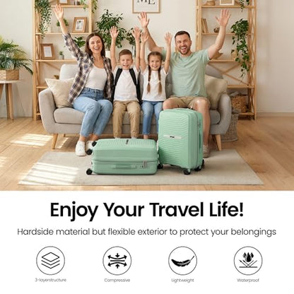Luggage Sets 2 Piece(20/29in),w/TSA LOCK,Suitcase Set - color: Green, size: 2-Piece Set (20"/29'')