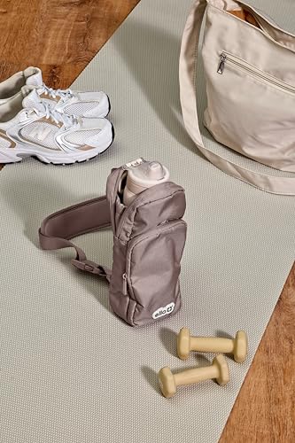 Ello Crossbody Sling Water Bottle Bag | Fits 24oz | Pockets, Adjustable Strap, Drawstring Fastener, Machine Washable - color: Latte