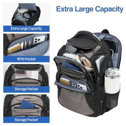 KROSER Travel Laptop Backpack 18.4 Inch XXXL Computer Backpack for Men - color: Black/Light Browm, size: 18.4 inch